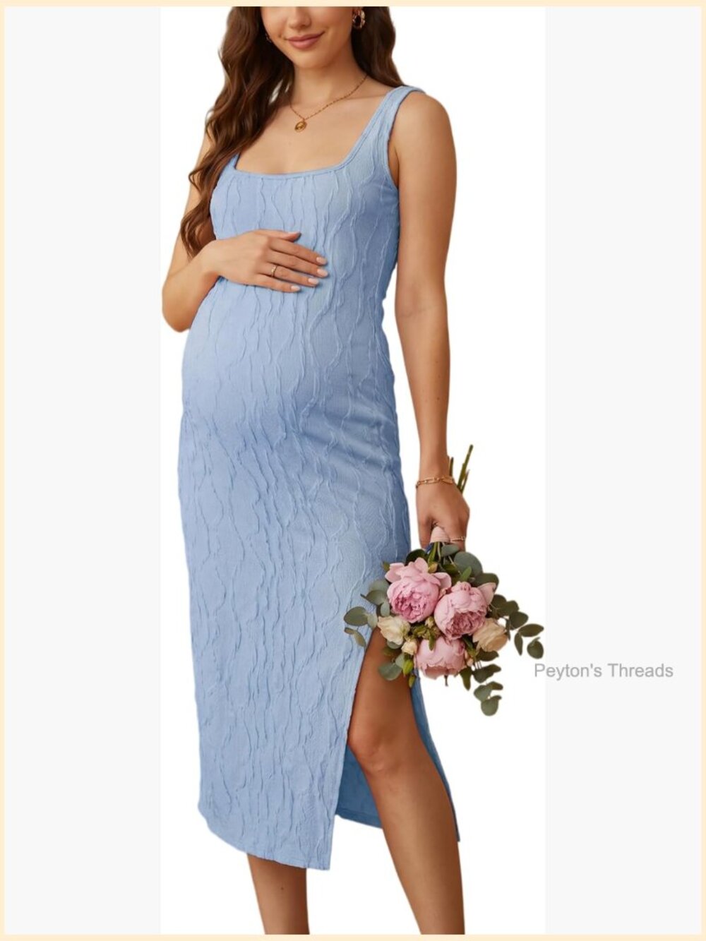 Maternity Dress Sleeveless Square Neck Bodycon Midi Side Slit
